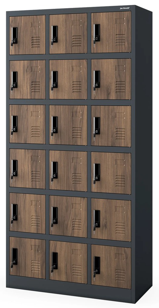 Pracovná skrinka s 18 priehradkami, antracitová/orechová, 900x1850x400 mm: KAROL Eco Design