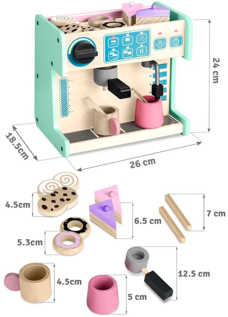 Drevená cukráreň s kávovarom, mätová | Ricokids