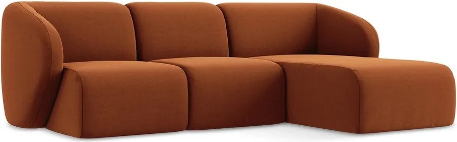 Zamatová rohová pohovka v terakotovej farbe (pravý roh/s leňoškou) Lani – Makamii