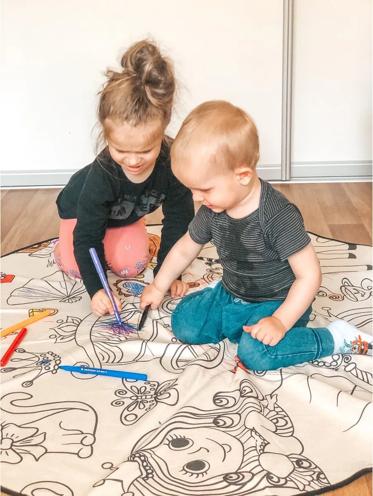 KOBEREC - OMAĽOVÁNKY - Kities with flowers, 130x130 (priemer) kruh, biela, detská izba, Butter Kings