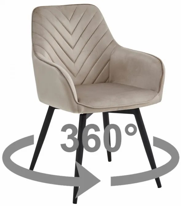 Set dvoch jedálenských otočných stoličiek NANA360 zamatové, tmavobéžové (čierne nohy) 2 ks