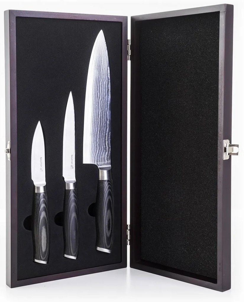 Súprava nožov G21 Gourmet Damascus v bambusovombloku, 4 kusy + brúsny kameň