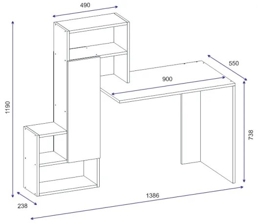 Pracovný stôl s policou IRMAK 119x138,6 cm biela