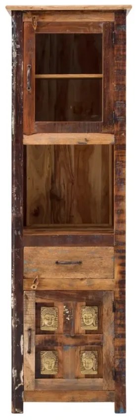 furniture-nabytek.cz - Masivní koupelnová vysoká skříňka Sumana z recyklovaného dřeva, lakovaná, hnědá – 50×40×180 cm
