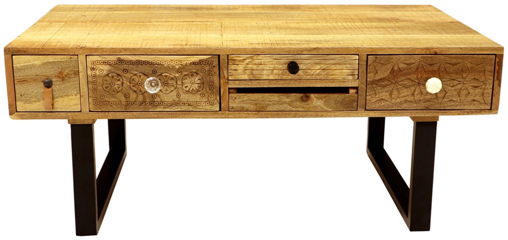 furniture-nabytek.cz - Konferenčný stolík masív kov z dreva mango 110x45x60
