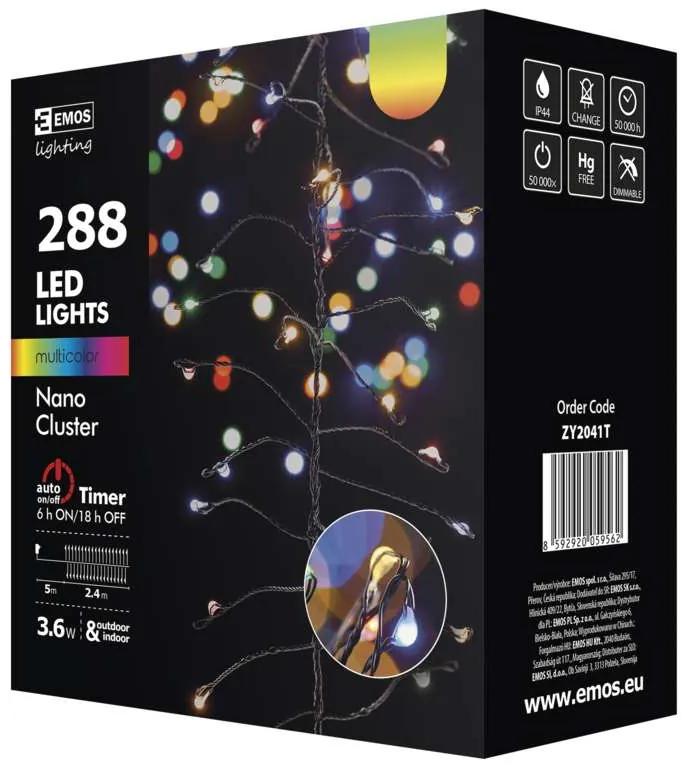 EMOS LED vonkajšie vianočné nano reťaz NANO LIGHTS, 288xLED, viacfarebné svetlo, 2,4 m, časovač, ježko, č