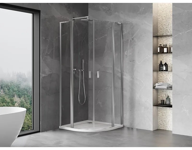 Mexen Mist L, štvrťkruhový sprchový kút s 2-krídlovými dverami, 100 x 100 cm, 8mm číre sklo, chrómový profil, 8A32L-100-100-01-00