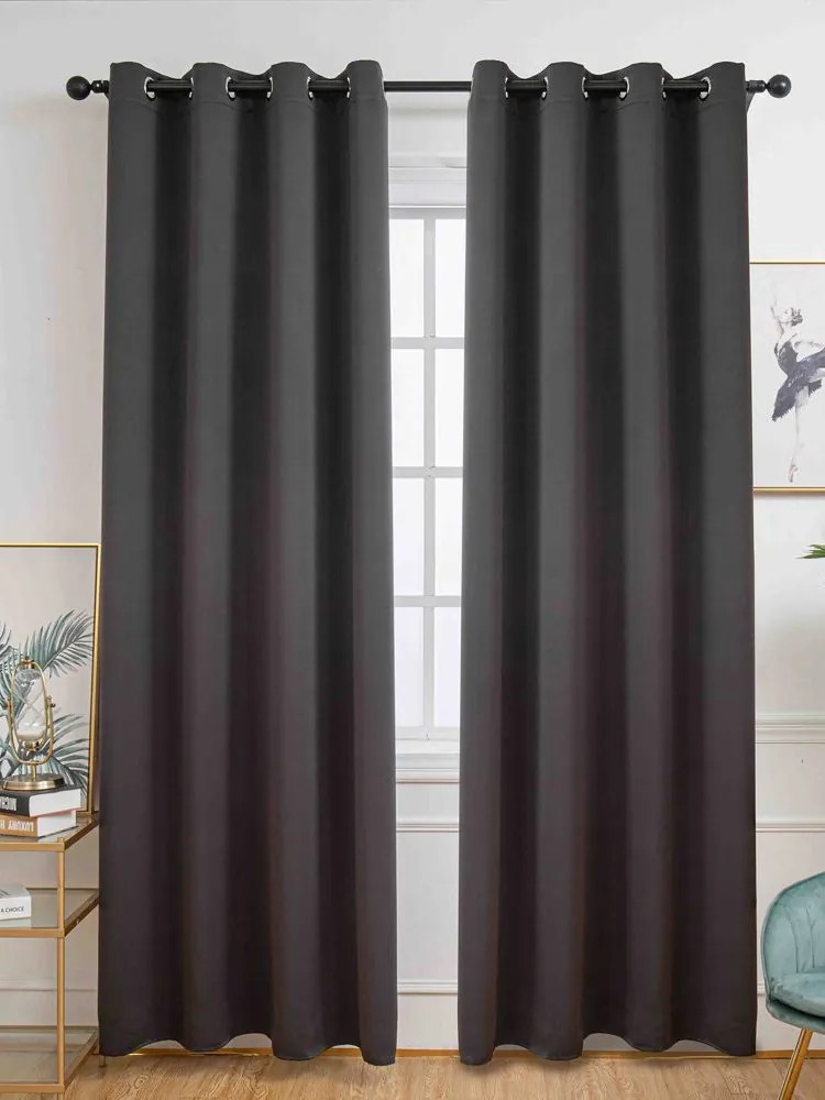 Blackout závesy Elias antracitová – 140 × 180 cm (2 ks) - krúžky