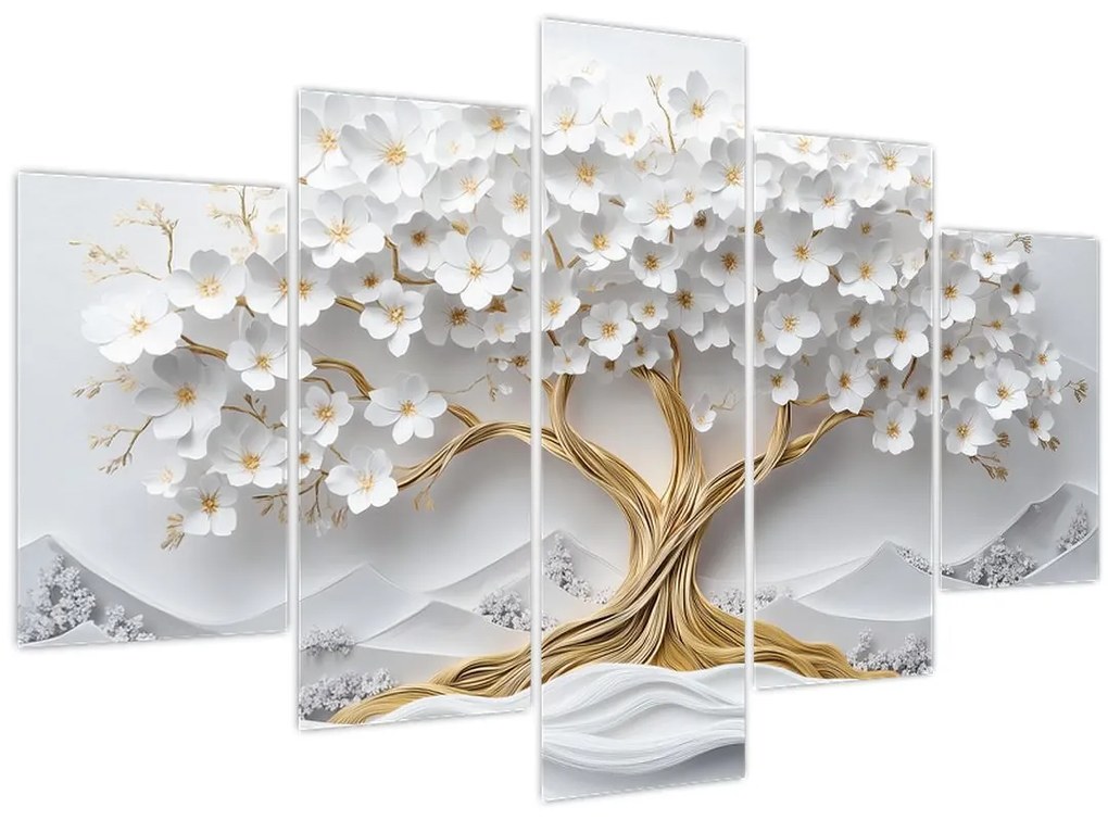 Obraz – 3D elegantný strom života plný kvetov (150x105 cm)