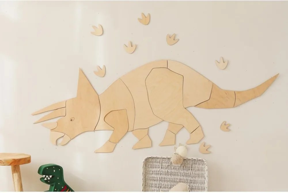 Drevená nástenná dekorácia Origami Triceratops – dinosaurus do detskej izby S