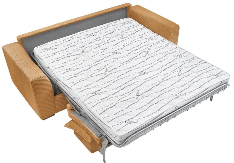 Menčestrová rozkladacia pohovka v horčicovej farbe 225 cm Augustin – Bobochic Paris