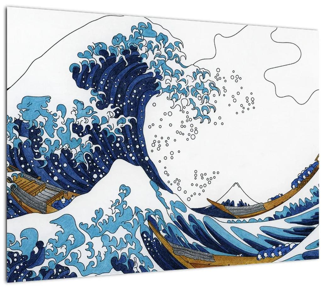 Sklenený obraz - Japonská kresba, vlny (70x50 cm)
