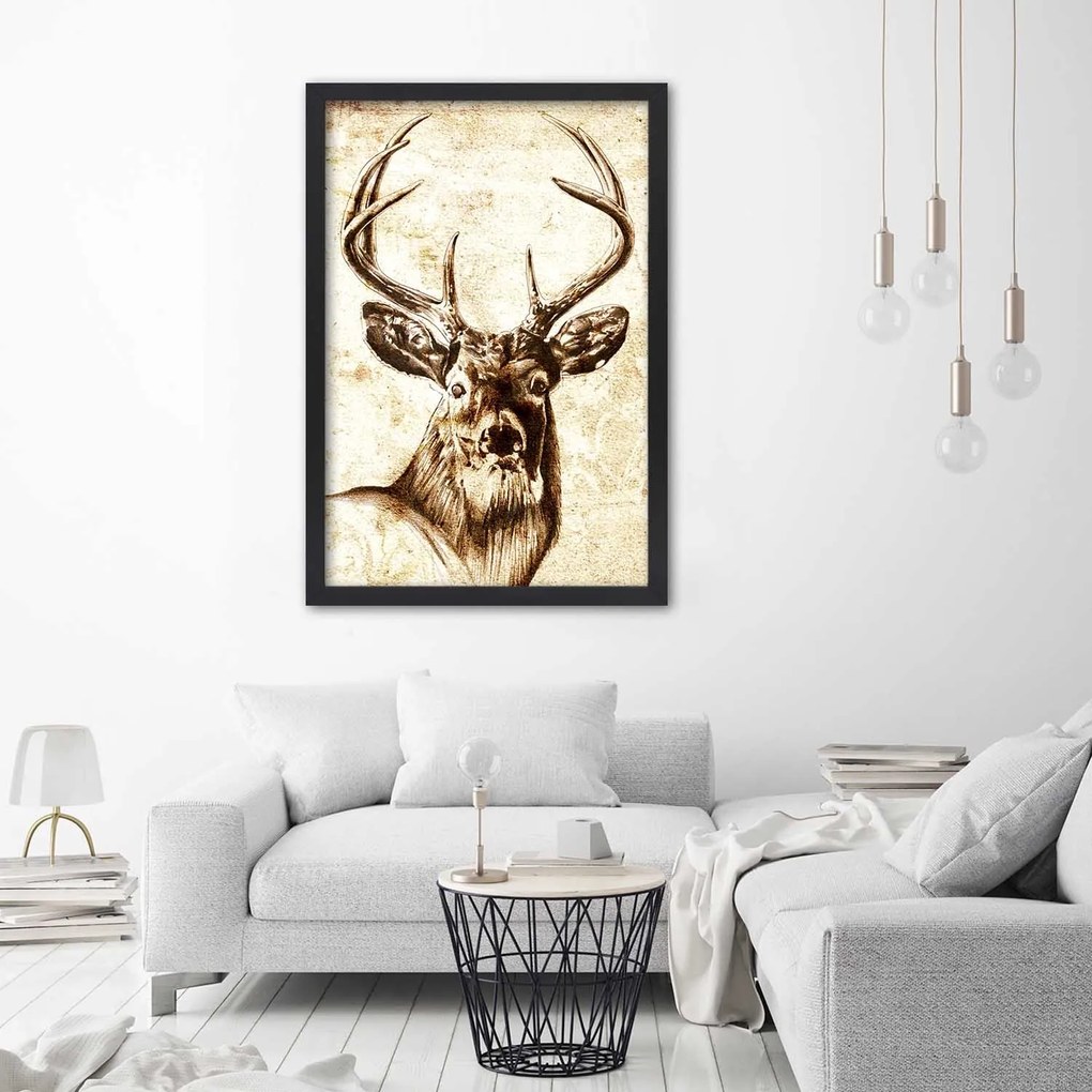 Gario Plagát Jeleň s veľkými parohmi ako ručne maľovaný Farba rámu: Bez rámu, Rozmery: 40 x 60 cm