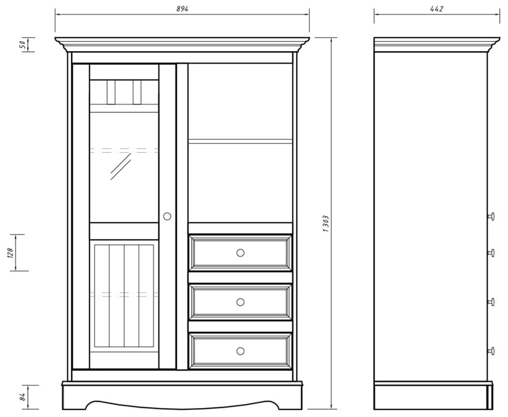 PROXIMA.store - Rustikálna masívna vitrína 1s.3 - BELLUNO ELEGANTE FARBA: biela - orech