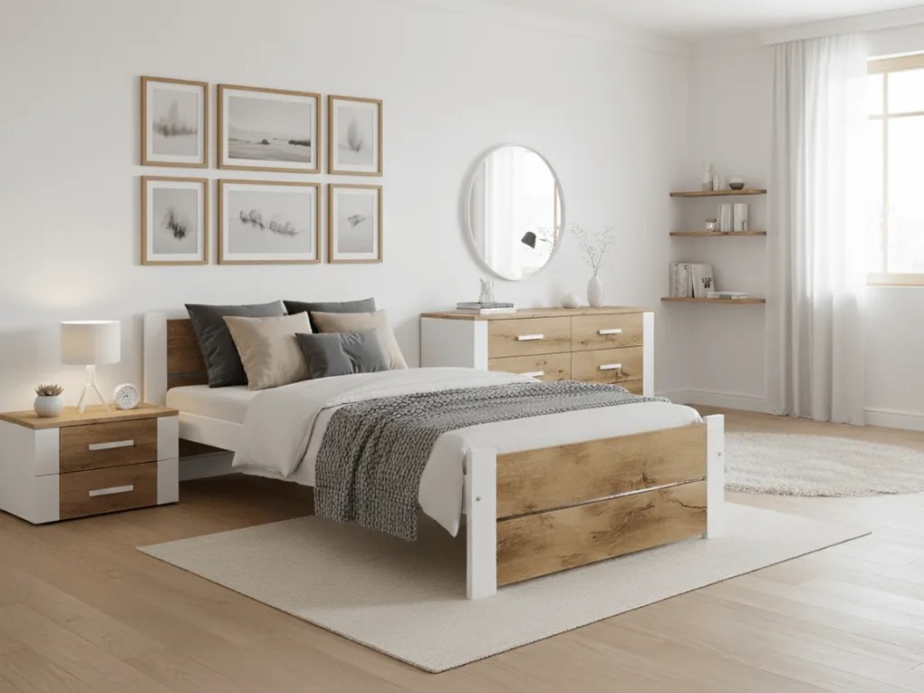 Posteľ IKAROS DOUBLE 90 x 200 cm, dub artisan/biela Rošt: Bez roštu, Matrac: Matrac COCO MAXI 20 cm