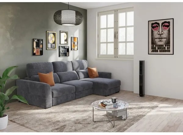 Univerzálna rohová rozkladacia trojmiestna pohovka s úložným priestorom TRENTO antracit