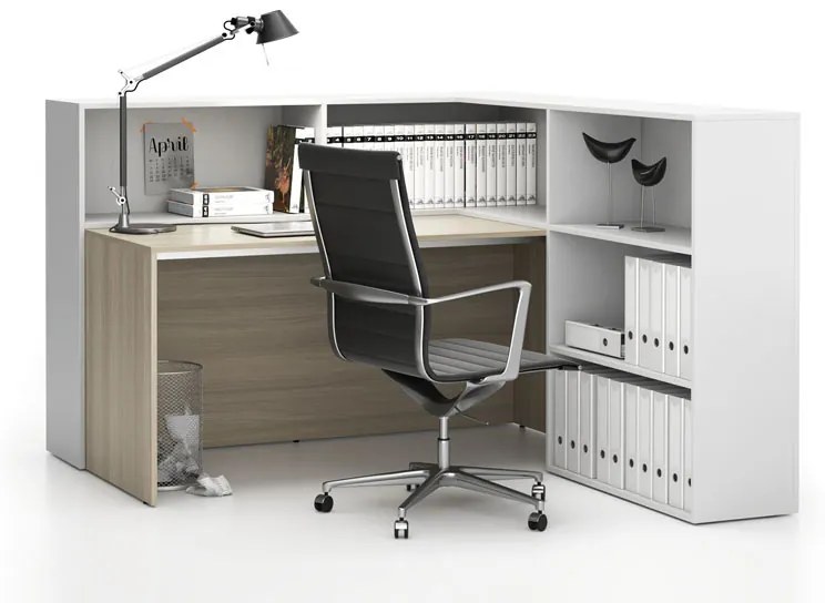Rohová kancelárska zostava SEGMENT, pravá, dub prírodný / biela
