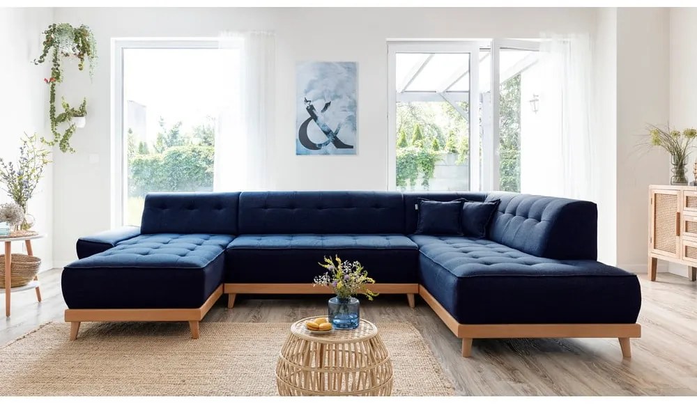 Námorníckymodrá rozkladacia pohovka do "U" Miuform Dazzling Daisy, pravý roh