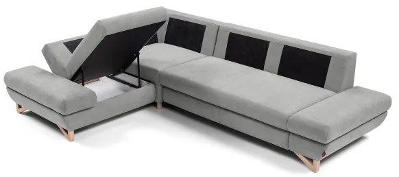 Rozkladacia rohová čalúnená sedacia súprava AVESTA s úložným priestorom do L, ľavé prevedenie, sivá
