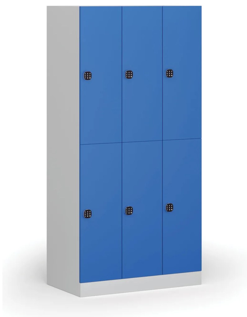 Šatníková skrinka s úložnými boxmi, 6 boxov, 1850 x 900 x 500 mm, demont, kódový zámok, modré dvere