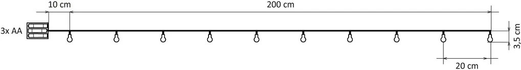 DECOLED LED světelný řetěz na baterie, teple bílá, 10 diod, 2,1 m
