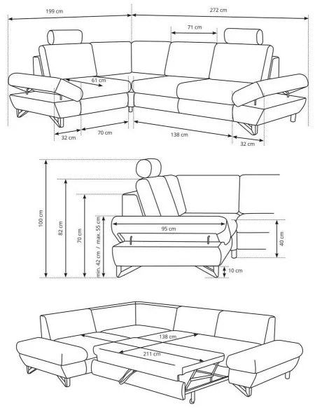 Rozkladacia rohová čalúnená sedacia súprava AVESTA s úložným priestorom do L, ľavé prevedenie, sivá