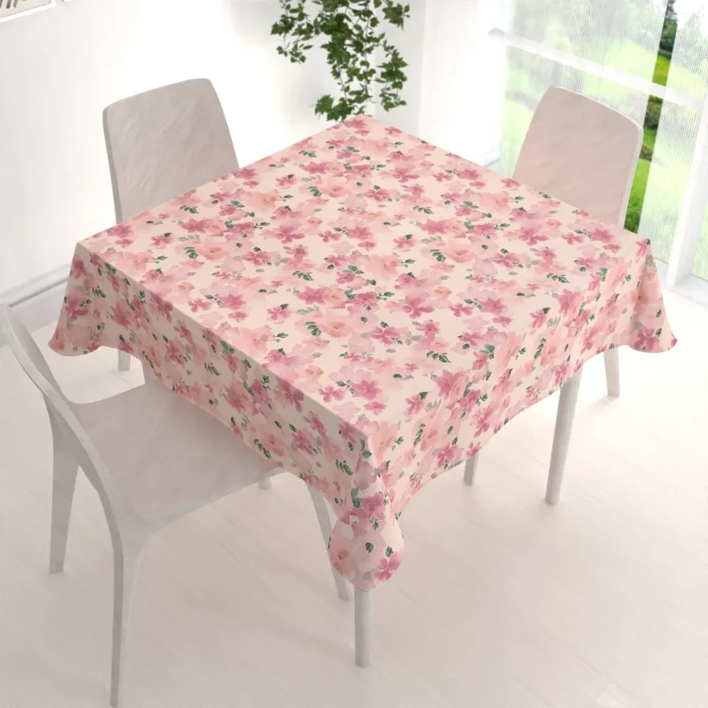 Biante Zamatový štvorcový obrus Tamara TMR-039 Ružovo-fialové akvarelové kvety na svetlo lososovom 120x120 cm