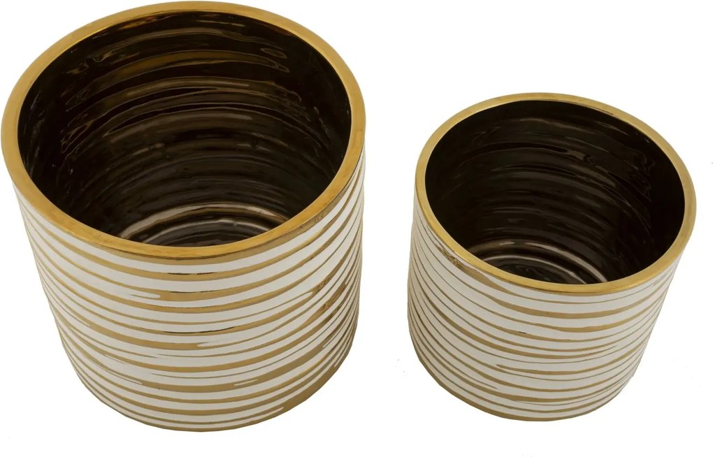 Sada 2 ks keramických obalů na květináče Blom bílo-zlatá