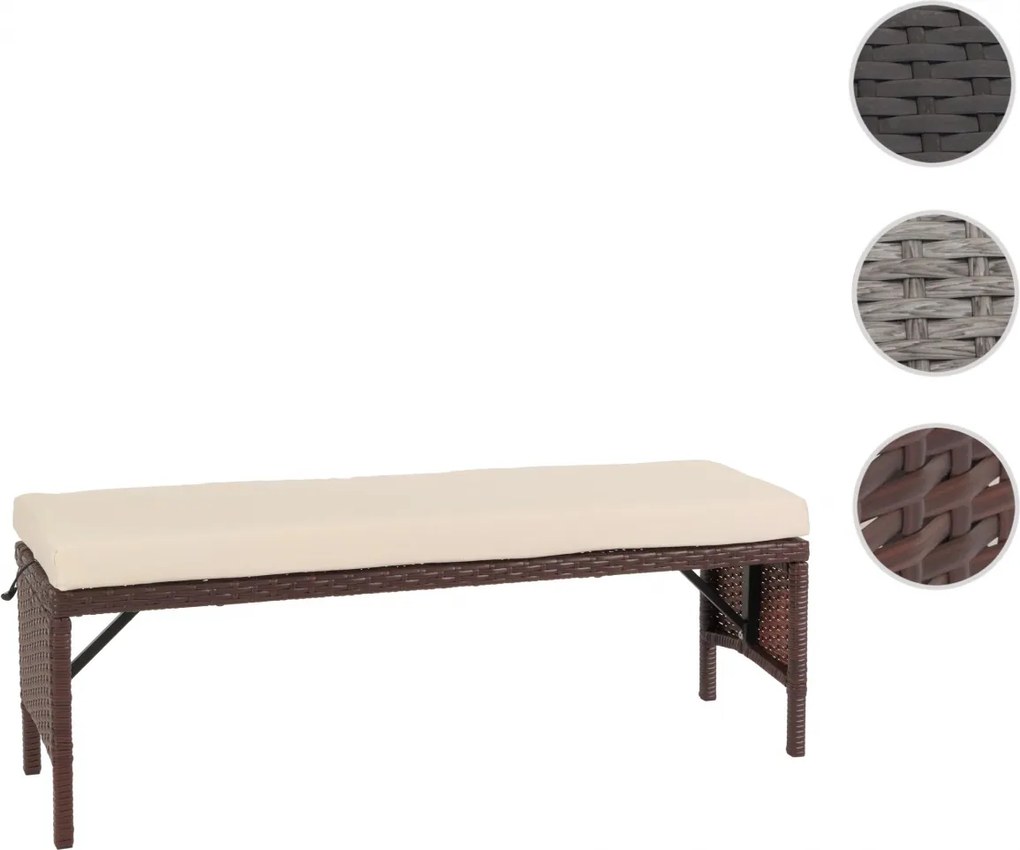 Záhradná lavica HWC-G16, polyratan - hnedá, krémový vankúš
