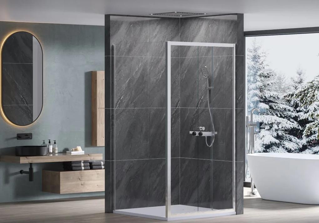 Cerano Varone, sprchovací kút s posuvnými dverami 90 (dvere) x 100 (stena) x 195 cm, 6mm číre sklo, chrómový profil, CER-CER-DY505-90100