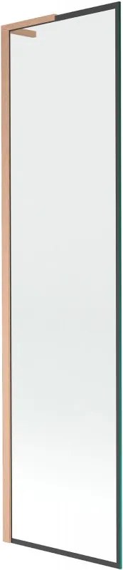 Mexen Next L, 1-krídlová vaňová zástena 50 x 150 cm, 6mm číre sklo-čierny vzor, medený profil, 895-050-000-03-70-65