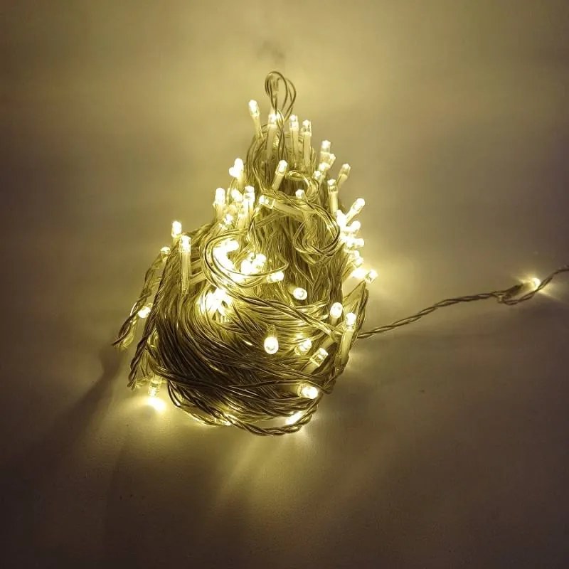 DECOLED LED svetelná reťaz ELSLN, 20 m, 100 teplých bielych LED diód, priehľadný kábel IP44, vrátane zdroja a diaľkového ovládania