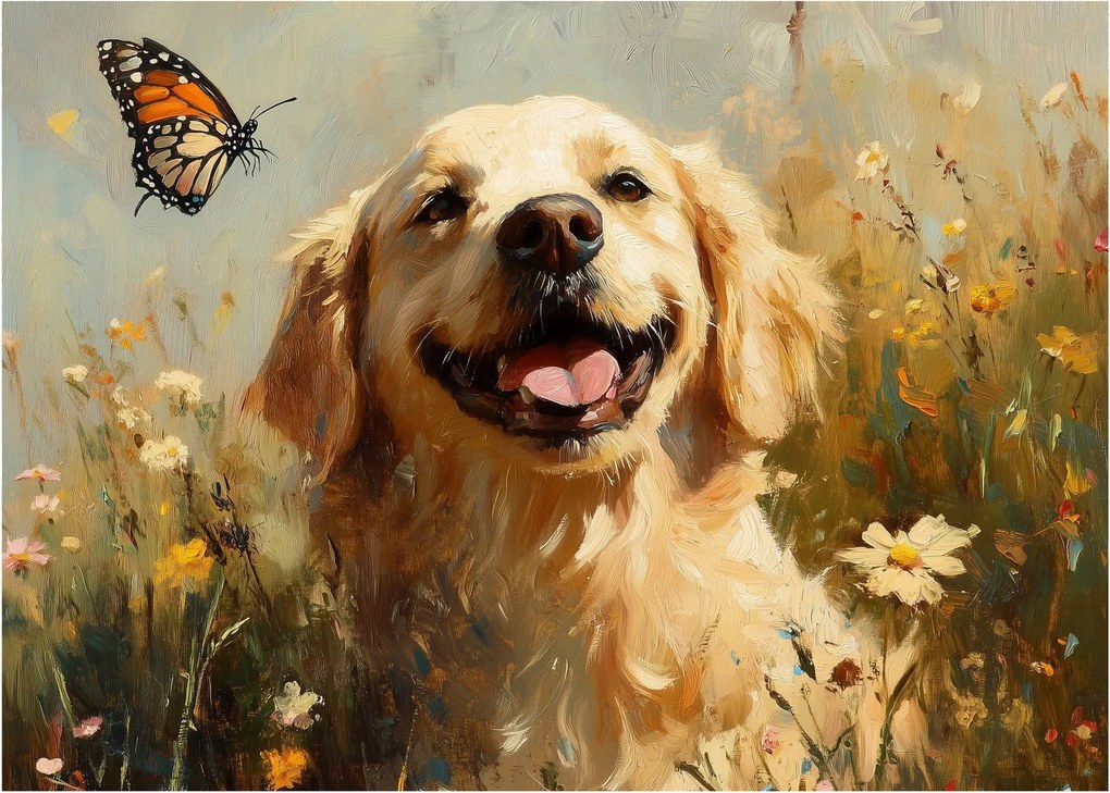 Sklenený obraz - Šťastný psík (70x50 cm)