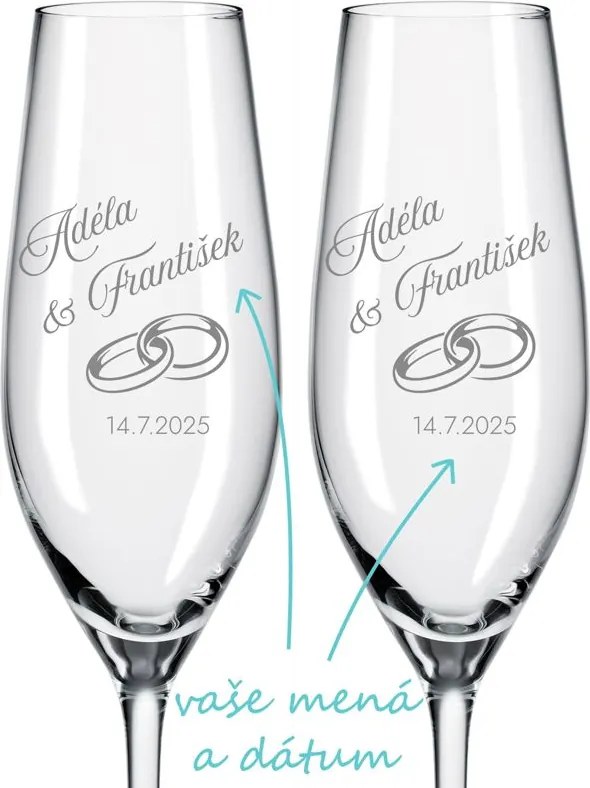 Svadobné poháre na sekt Rings 2 ks