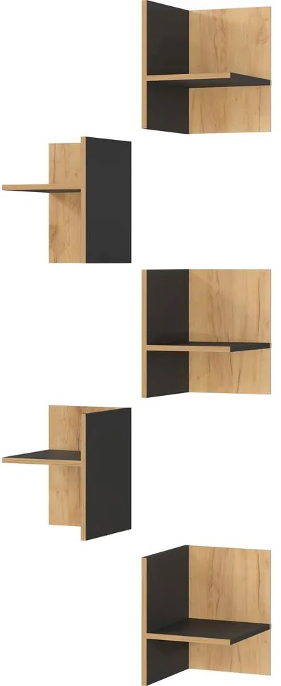 Prídavné police v dekore duba v antracitovo-prírodnej farbe v súprave 5 ks Podium – Germania