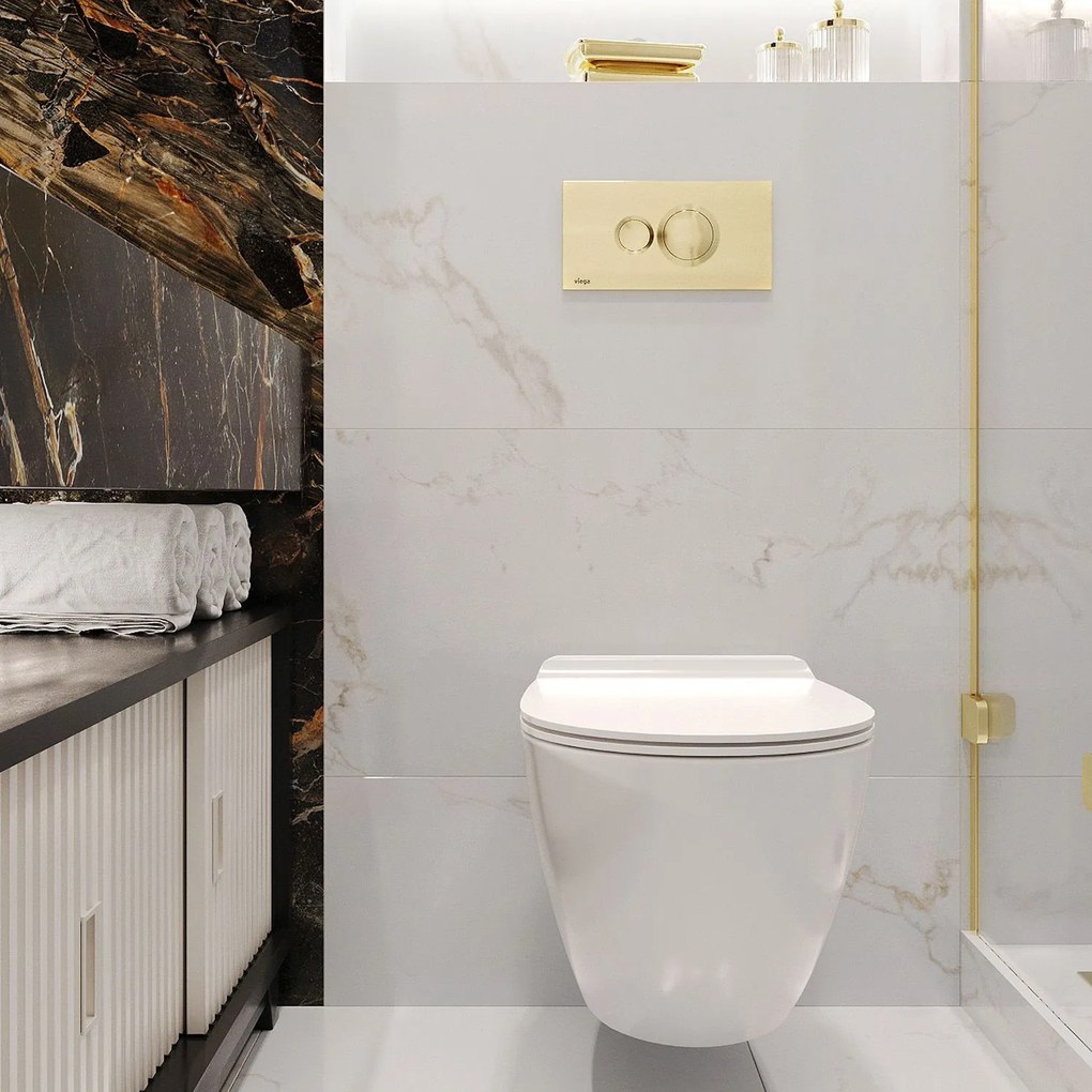 Rea Carter Rimless, závesné WC misa 490x370x325 mm + toaletné WC sedadlo, biela lesklá, REA-C1400