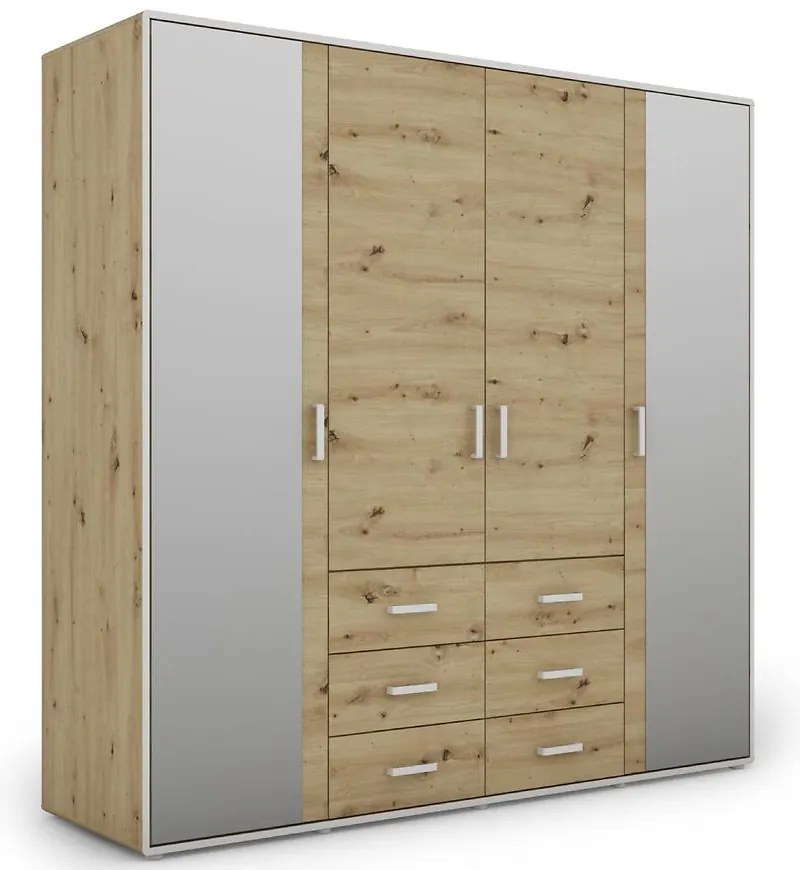 Skriňa Capannoli 6s 4d zrkadlo dub artisan/biela