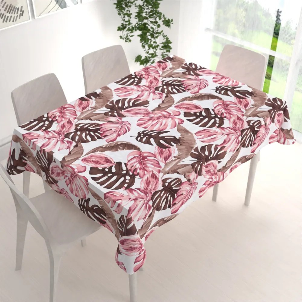 Biante Bavlnený obdĺžnikový obrus Sandra SA-227 Hnedé a staroružové tropické listy na bielom 60x100 cm