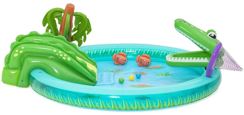 Nafukovacie ihrisko CROCODILE šmykľavka + postrekovač + loptičky Bestway 53166
