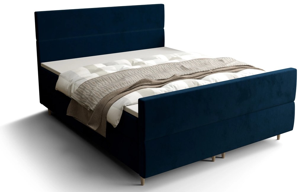 Manželská posteľ  Boxspring 180 cm Flu plus (tmavomodrá) (s matracom a úložným priestorom). Akcia -20%. Vlastná spoľahlivá doprava až k Vám domov. 1046590