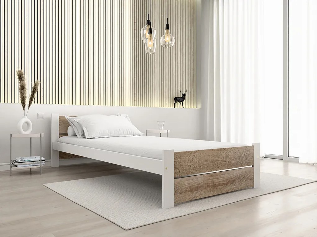 Posteľ IKAROS DOUBLE 90 x 200 cm, biela/dub sonoma Rošt: S latkovým roštom, Matrac: Matrac SOMMERA 18 cm