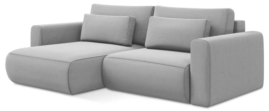 Svetlosivá zamatová rozkladacia/s úložným priestorom rohová pohovka (ľavý roh/s leňoškou) Kapua – Makamii