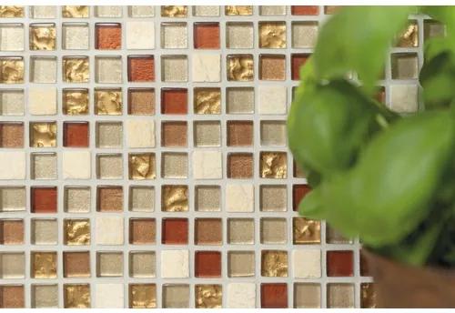 Sklenená mozaika s prírodným kameňom XCM M920 30,5x32,5 cm béžová / zlatá / okrová