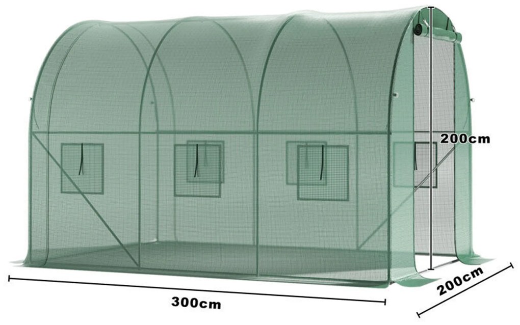 Skleníkový záhradný fóliový tunel, viacsezónny kovový rám, zelená fólia 2x3x2m