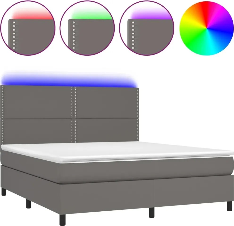 vidaXL Kontinentálna posteľ s matracom a Led, šedá ekokoža 180x200 cm