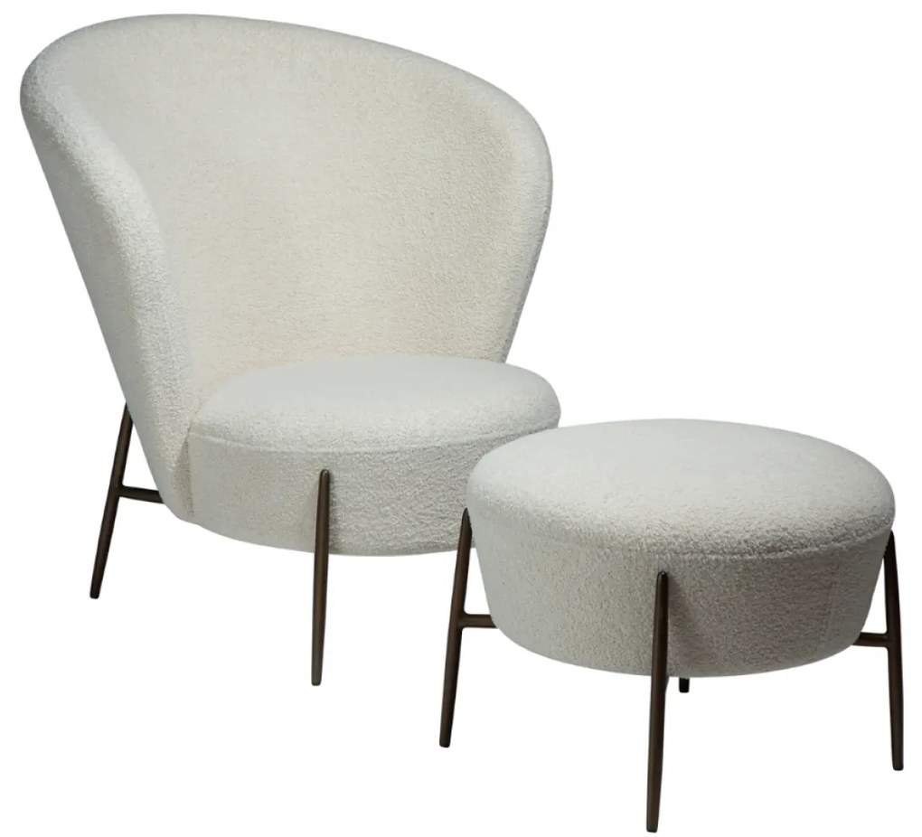 ORBIT ČALÚNENÉ LOUNGE KRESLO dove bouclé/antique brass