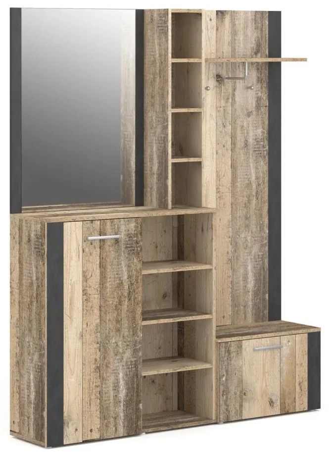 Predsieňová stena so zrkadlom KEVIN hnedá/čierna