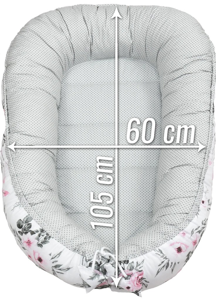 Obojstranné hniezdočko (kokon) pre bábätko - BABYMAM PREMIUM set 7v1 - Lapač snov so sivou Minky