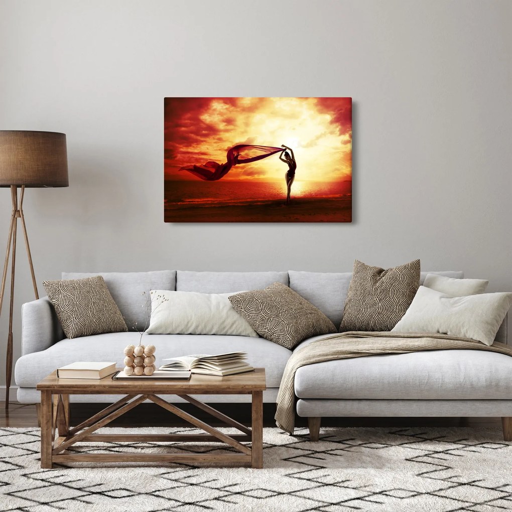 Obraz - Silueta ženy v západu slnka (90x60 cm)