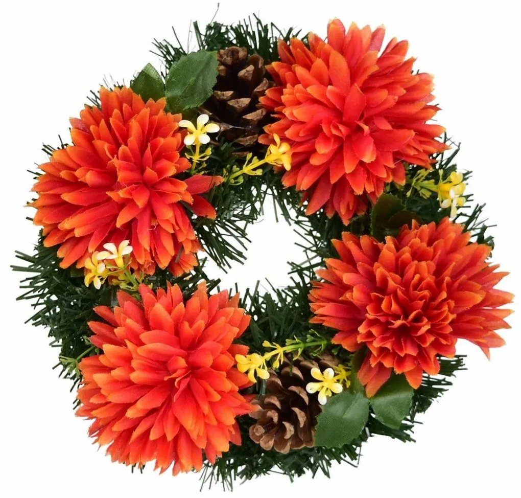 Dušičkový venček zdobený jesennými kvetmi 20 cm, oranžová